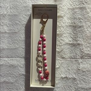 Pink and White Beaded Bag Charm